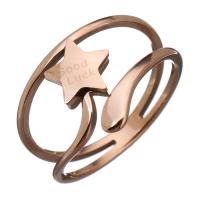 Rustfrit stål fingre Ringe, Stainless Steel, Stjerne, ordet held og lykke, rosa guld farve forgyldt, forskellig størrelse for valg & for kvinde, 13mm, Solgt af PC