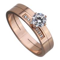 Cristal Acier inoxydable Bague, avec cristal, Plaqué de couleur d'or rose, normes différentes pour le choix & pour femme & facettes, 6mm, Vendu par PC