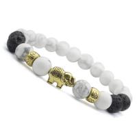 alliage de zinc bracelet, avec Magnésite & lave volcanique, Placage, unisexe & chaîne à billes, plus de couleurs à choisir, 8mm, Longueur Environ 8 pouce, 5Strandstoron/lot, Vendu par lot