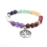 Sinc Alloy Bracelet, le Gemstone, dath airgid plated, unisex & slabhra liathróid, 5Snáitheanna/Lot, Díolta De réir Lot