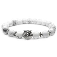 Zinc Alloy Armbånd, med magnesit, Owl, Unisex & kuglekæde & sværte, 8mm, Længde Ca. 8 inch, 5Strands/Lot, Solgt af Lot