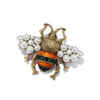 aleación de zinc broche, con Perlas plásticas, Abeja, chapado en color bronce antiguo, para mujer & esmalte & con diamantes de imitación, libre de níquel, plomo & cadmio, 53x40mm, Vendido por UD