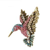 Broches en alliage de zinc, Colibri, Placage de couleur d'or, unisexe & avec strass, protéger l'environnement, sans nickel, plomb et cadmium, 55x50mm, Vendu par PC