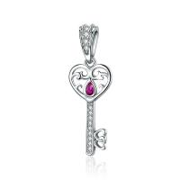 Thailand Sterling Silver European hanger, Sleutel, micro pave zirconia & zonder troll & hol, 10x29mm, Verkocht door PC