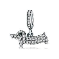 Thailand Sterling Silver European hanger, Hond, micro pave zirconia & zonder troll, 15x16mm, Verkocht door PC