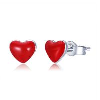 925 Sterling Silver Stud Earrings Heart platinum plated for woman & enamel Sold By Pair