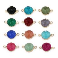 résine connecteur, avec laiton, Plat rond, Placage de couleur d'or, le style Druzy & boucle de 1/1, plus de couleurs à choisir, 13.5mm, Trou:Environ 1mm, 5PC/sac, Vendu par sac