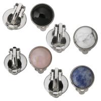 Messing Clip Earring, met Edelsteen, Rond plat, silver plated, verschillende materialen voor de keuze & voor vrouw, 14x16x12mm, 1pair/pair, Verkocht door pair