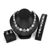 Zinc Alloy Smykker Set, armbånd & ørering & halskæde, med Glass Pearl, med 1.81lnch, 1.96lnch extender kæde, sølvfarvet forgyldt, for kvinde, nikkel, bly & cadmium fri, 14x20mm, 20x20mm, 15x15mm, Længde Ca. 16.18 inch, Ca. 5.51 inch, Solgt af sæt