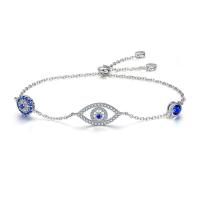 925 Sterling Silver Armband, Evil Eye, platinerade, justerbar & oval kedja & micro bana cubic zirconia & för kvinna, 9x22mm, Såld Per Ca 8.6 inch Strand