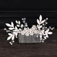 Bridal capelli decorativo Comb, lega in zinco, with nastro satin & cristallo & acrilico, Fiore, placcato color argento, per la sposa & sfaccettati & con strass, assenza di piombo & cadmio, 150x80mm, Venduto da PC