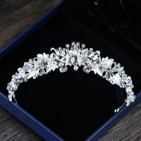 Tiaras, liga de zinco, with Pérolas de plástico ABS & cristal, cromado de cor prateada, para noivas & facetada & com strass, Chumbo e cádmio livre, 330x40mm, vendido por PC