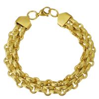 Bracciale gioielli in acciaio inossidabile, acciaio inox, placcato color oro, unisex, 11x3mm, 7.5x13.5mm, Venduto per Appross. 9 pollice filo