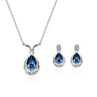 Cink ötvözet Jewelry Set, fülbevaló & nyaklánc, -val Kristály, -val 2.5lnch extender lánc, Könnycsepp, ezüst színű bevonattal, bar lánc & mikro egyengetni cirkónia & a nő & sokoldalú & üreges, nikkel, ólom és kadmium mentes, 8x20mm, 19x33mm, Hossz Kb 17.3 inch, Által értékesített Set