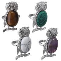 Brass Finger Ring with Gemstone Owl silver color plated & Unisex US Ring Sold By PC