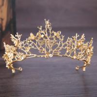 Tiaras, liga de zinco, cromado de cor dourada, para noivas & com strass, Chumbo e cádmio livre, 65x340mm, vendido por PC