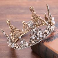 Tiaras, liga de zinco, with Pérolas de plástico ABS, banho de cor de ouro antigo, para noivas & com strass, Chumbo e cádmio livre, 70x135mm, vendido por PC