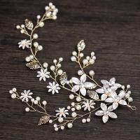 Brude Hair Flowers, Zinc Alloy, med ABS plastik perle, guldfarve belagt, til brude & med rhinestone, bly & cadmium fri, 120x240mm, Solgt af PC