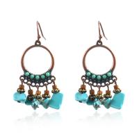 alliage de zinc boucle d'oreille en gland, avec Seedbead & turquoise synthétique, glandpompon, Plaqué de couleur de cuivre antique, pour femme, protéger l'environnement, sans nickel, plomb et cadmium, 18x45mm, Vendu par paire