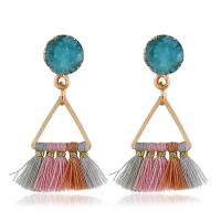 Zinc Alloy Tassel Earring, med Nylonsnor & Resin, rustfrit stål ørering indlæg, Triangle, guldfarve belagt, for kvinde, flere farver til valg, bly & cadmium fri, 25x37mm, Solgt af par