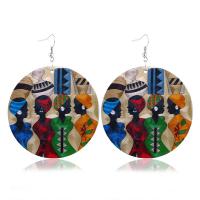 Wood Earring iron earring hook Round for woman Sold By Pair