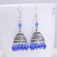 Zinc Alloy Tassel Earring, met Kristal, ijzer oorbel haak, antiek zilver plated, voor vrouw & gefacetteerde, meer kleuren voor de keuze, lood en cadmium vrij, 18x60mm, Verkocht door pair