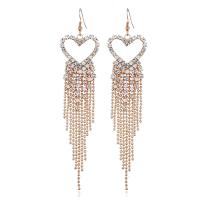 Brass Tassel Earring Heart plated for woman & with rhinestone nickel lead & cadmium free Sold By Pair