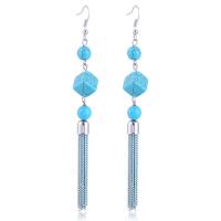 Syntetisk Turkis Tassel Earring, med jern kæde, malede, for kvinde, flere farver til valg, 12x100mm, Solgt af par