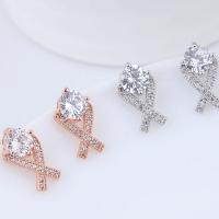 Brass Stud Earring plated for woman & with cubic zirconia nickel lead & cadmium free Sold By Pair