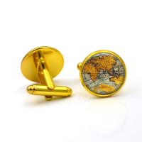 Cufflinks Zinc Alloy with Glass Flat Round plated time gem jewelry & Unisex & decal lead & cadmium free Sold By Pair