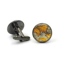 Cufflinks Zinc Alloy with Glass Flat Round plated time gem jewelry & Unisex & decal lead & cadmium free Sold By Pair