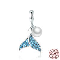 Tailandia pingente, with Shell Pearl, Cauda de sereia, para mulher & com zircônia cúbica, 14x26mm, Buraco:Aprox 3-5mm, vendido por PC