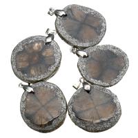 Impression Jasper Hänge, med Mässing, Flat Round, silver pläterad, 31-34x41-44x7mm, Hål:Ca 4x5mm, 5PC/Lot, Säljs av Lot