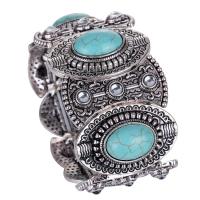 Sinc Alloy Bangle, le Turquoise sintéiseach, dath airgid antique plátáilte, stíl tíre & do bhean & le rhinestone, nicil, luaidhe & caidmiam saor in aisce, 40mm, Díolta Per Thart 7 Inse Snáithe