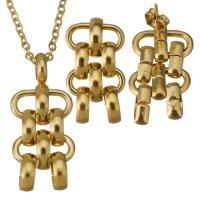 Set di gioielli in acciaio inox, orecchino & Collana, placcato color oro, catena ovale & per la donna, 13.5x31mm, 2mm, 13.5x23mm, Lunghezza Appross. 17 pollice, Venduto da set