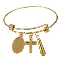 Cruach dhosmálta Bangle, Cross, dath an óir plated, le patrún litir & do bhean, 14x24mm, 6x25mm, 1.5mm, Trastomhas Istigh:Thart 63mm, Díolta De réir PC