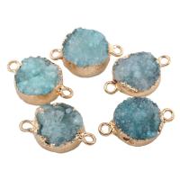 agate quartz de glace connecteur, avec laiton, Plat rond, Placage de couleur d'or, le style Druzy & boucle de 1/1, 19x12x5mm, Trou:Environ 1.5mm, 5PC/sac, Vendu par sac