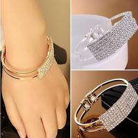 Cink Alloy Bangle Nakit, pozlaćen, za žene & s Rhinestone, više boja za izbor, dovesti i kadmija besplatno, Unutarnji promjer:Približno 62mm, Dužina Približno 7 inčni, Prodano By PC