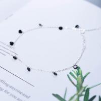 925 Sterling Silver anklet, le Obsidian, le 1.18lnch slabhra extender, platanam plátáilte, slabhra Oval & do bhean, 4mm, Díolta Per 7.6 Inse Snáithe