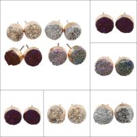 Ijs Quartz Agaat Stud Earring, roestvrij staal oorbel bericht, Rond plat, voor vrouw, meer kleuren voor de keuze, 10x6mm-10x9mm, 5paren/Bag, Verkocht door Bag