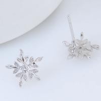 Messing Stud ørering, Snowflake, platineret, for kvinde & med cubic zirconia, nikkel, bly & cadmium fri, 10mm, Solgt af par