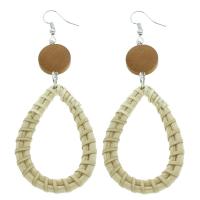 Rattan Drop Earring with Wood brass earring hook Teardrop woven pattern & for woman Sold By Bag