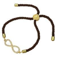 cordón de nylon Pulsera, con metal, Infinito, chapado en color dorado, unisexo & ajustable & micro arcilla de zirconia cúbica, 29x9mm, 3mm, Vendido para aproximado 6-8 Inch Sarta