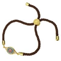 cordón de nylon Pulsera, con metal, Ojo de Caballo, chapado en color dorado, unisexo & ajustable & micro arcilla de zirconia cúbica, 23x10mm, 3mm, Vendido para aproximado 6-8 Inch Sarta