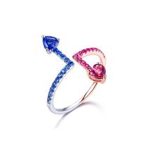 Anello in ottone, Cuore, placcato, unisex & regolabile & con strass, assenza di nichel,piombo&cadmio, Misura:8, Venduto da PC