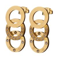 Roestvrij staal Stud Earrings, gold plated, met strass, 13x24x13mm, Verkocht door pair