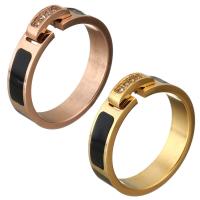 Edelstahl Fingerring, mit Harz, rund, plattiert, für Frau & mit Strass, keine, 5mm, Größe:9, verkauft von PC