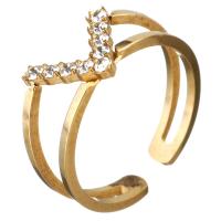 Strass en acier inoxydable Bague, Lettre V, Placage de couleur d'or, pour femme & avec strass, 11mm, Taille:9, Vendu par PC