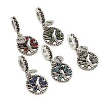 European Zinc Alloy Pendler, Tree of Life, antik sølv farve forgyldt, uden trold & med rhinestone, flere farver til valg, bly & cadmium fri, 13x27x2mm, Hole:Ca. 5mm, 5pc'er/Bag, Solgt af Bag