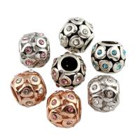 Zinc Alloy European perler, Drum, forgyldt, uden trold & med rhinestone, flere farver til valg, bly & cadmium fri, 9x10mm, Hole:Ca. 5mm, 5pc'er/Bag, Solgt af Bag